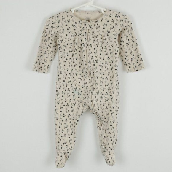 Carter's Infant Size 9 Months Tan Black Cotton Floral Dual Zip Footie Pajamas - Picture 1 of 7